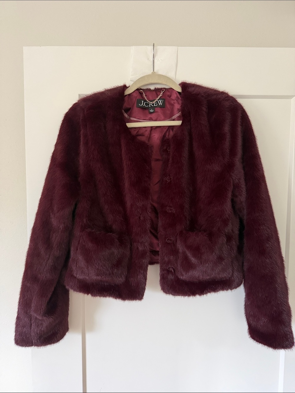 J. Crew Women's Burgundy Faux-Fur Teddy Jacket